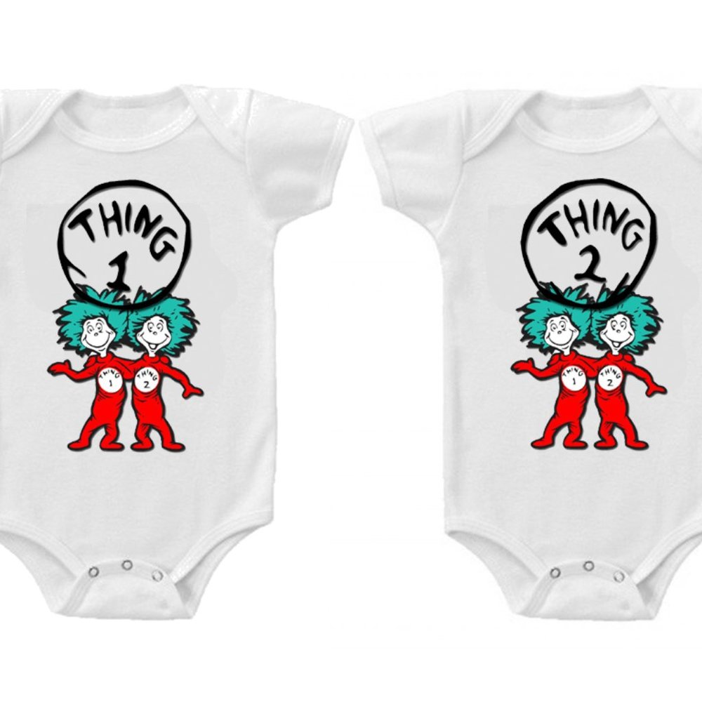 New Cute Baby One Piece Twins Set Thing 1 and 2